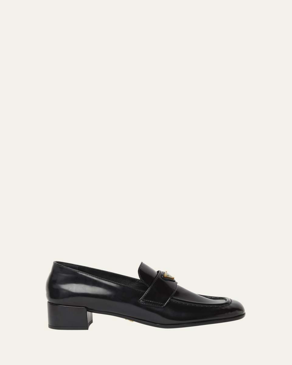 Spazzolato Leather Triangle Logo Loafers